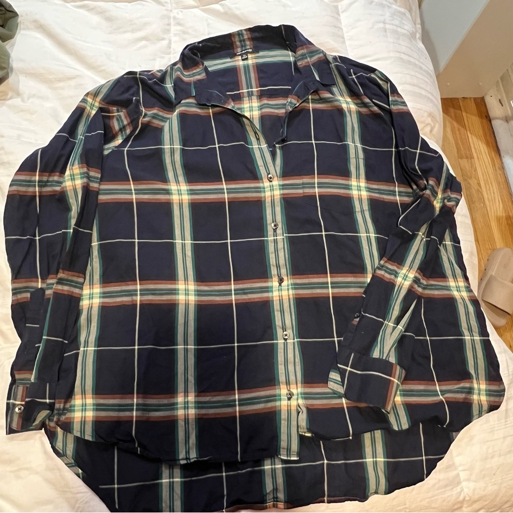 Madewell Womens Oversize Ex-boyfriend Plaid Shirt Jade Green SEE PICS *